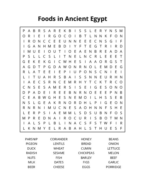 Foods in Ancient Egypt Word Search Puzzle
