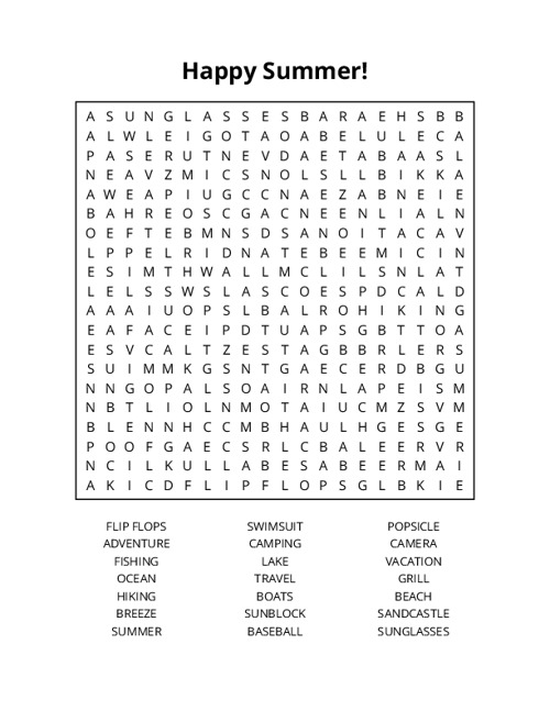 Happy Summer! Word Search Puzzle