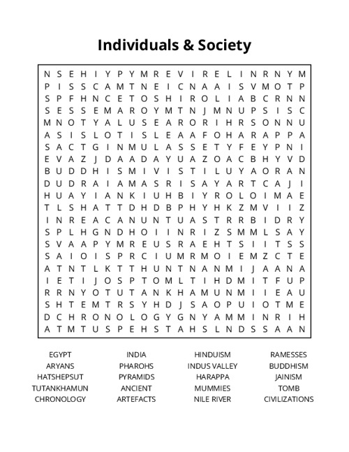Individuals & Society Word Search Puzzle