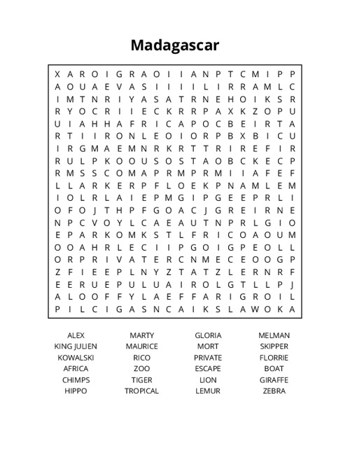 Madagascar Crossword Puzzle