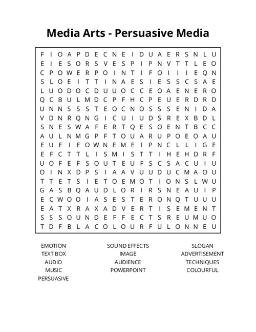 Media Arts - Persuasive Media Crossword Puzzle