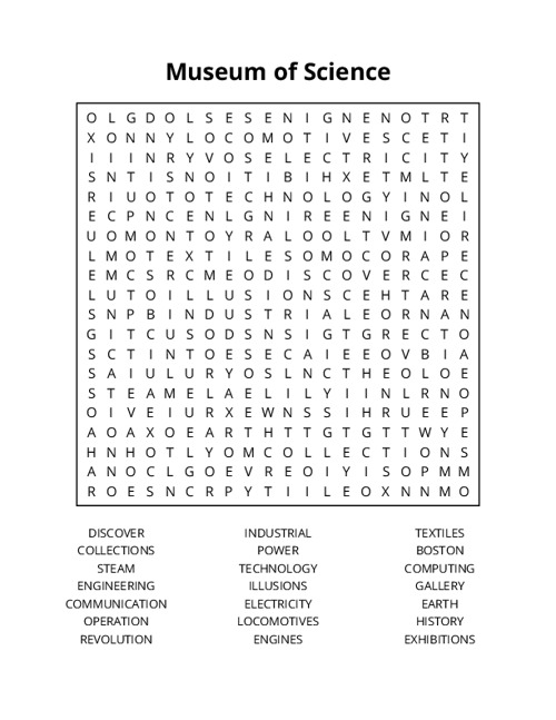 Museum of Science Word Search Puzzle