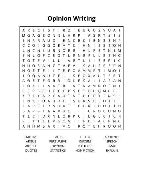 Opinion Writing Crossword Puzzle