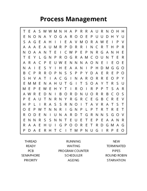 Process Management Word Search Puzzle