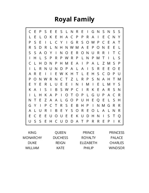 Royal Family Crossword Puzzle
