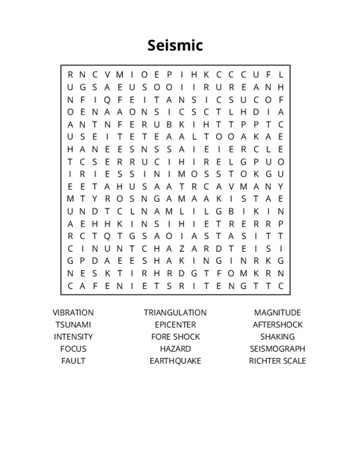 Seismic Word Search Puzzle