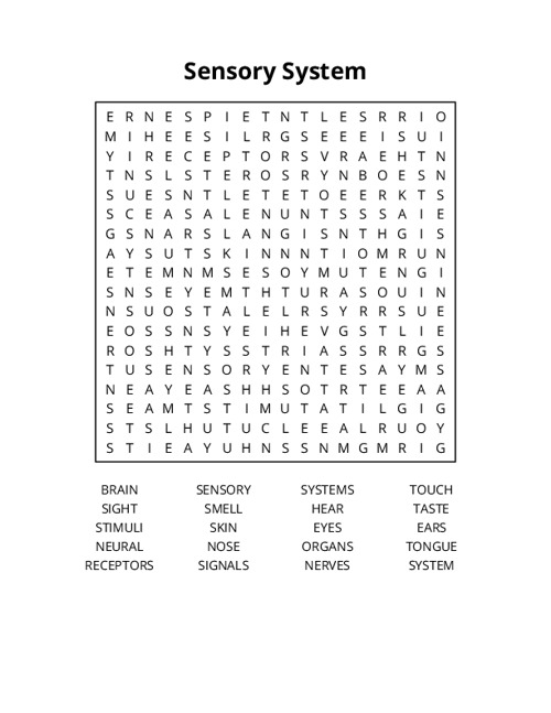 Sensory System Crossword Puzzle
