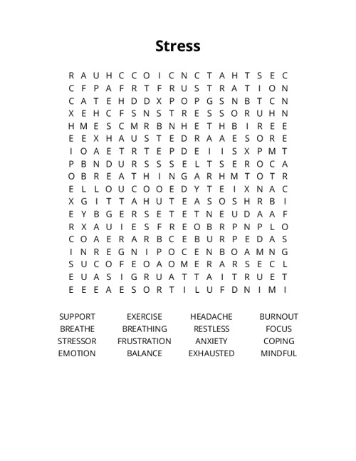 Stress Word Search Puzzle