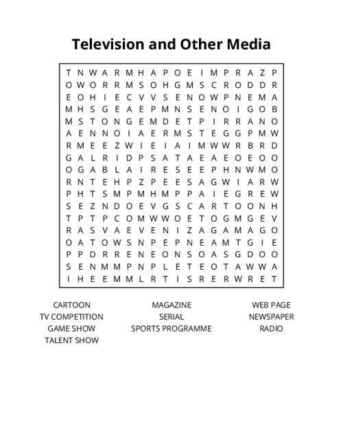 Television and Other Media Word Search Puzzle