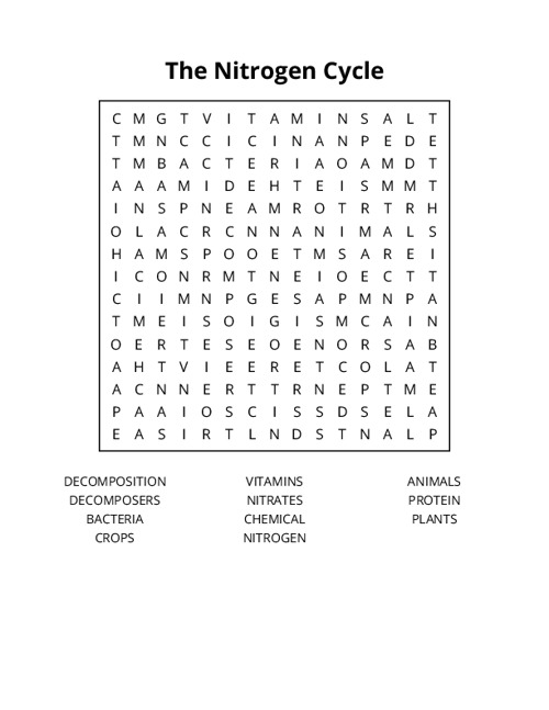The Nitrogen Cycle Word Search Puzzle