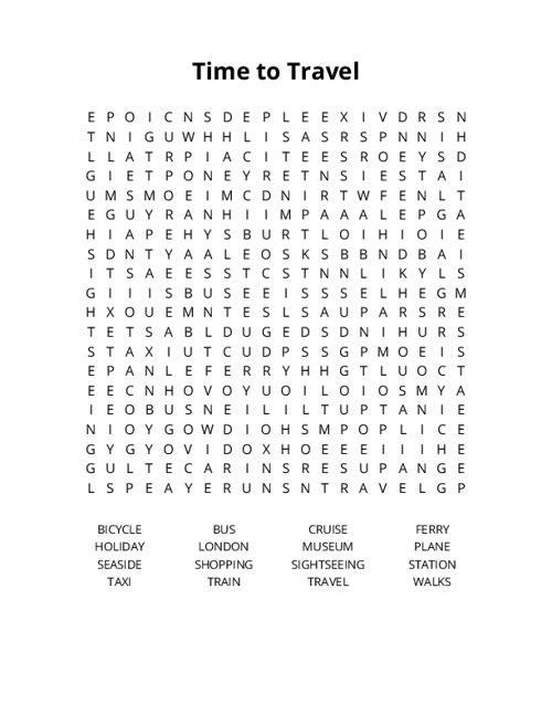 Time to Travel Word Search Puzzle