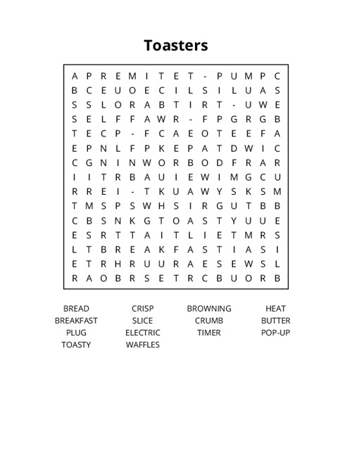 Toasters Word Search Puzzle