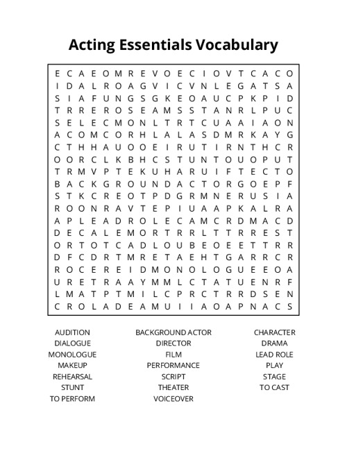 Acting Essentials Vocabulary Word Search Puzzle
