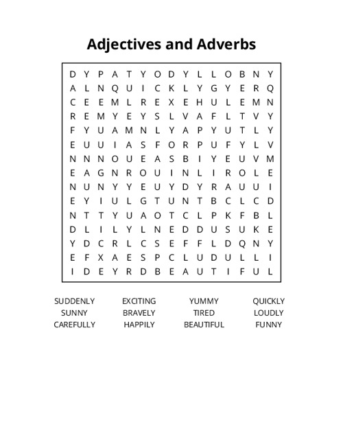 Adjectives and Adverbs Word Search Puzzle