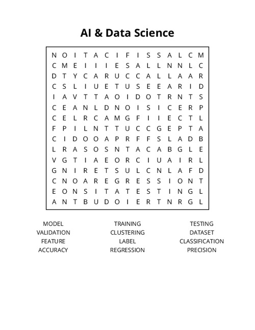 AI & Data Science Word Search Puzzle
