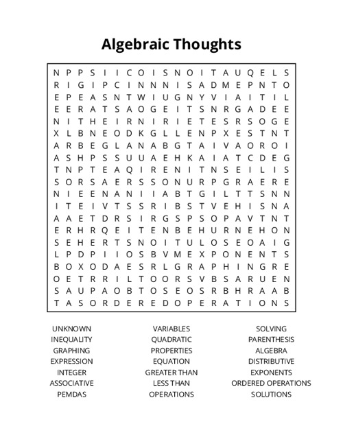 Algebraic Thoughts Word Search Puzzle