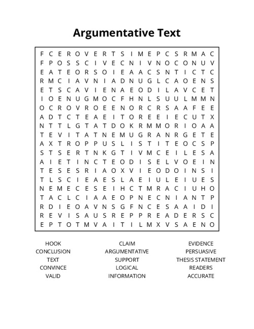 Argumentative Text Word Search Puzzle