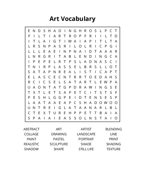 Art Vocabulary Word Search Puzzle