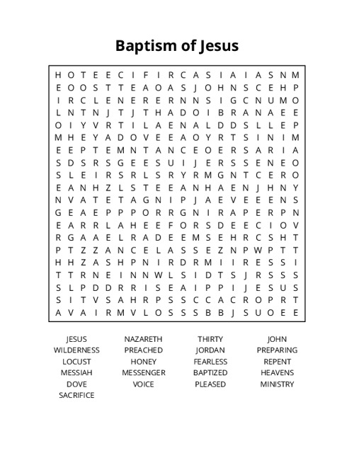 Baptism of Jesus Word Search Puzzle