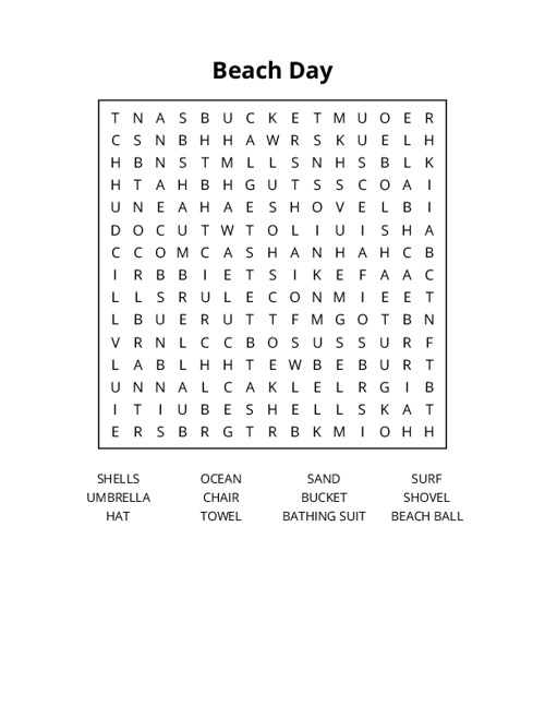 Beach Day Word Search Puzzle