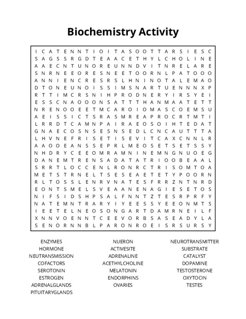 Biochemistry Activity Word Search Puzzle