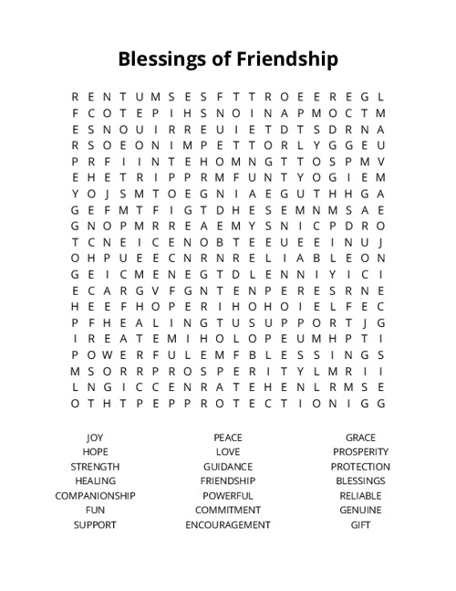 Blessings of Friendship Word Search Puzzle