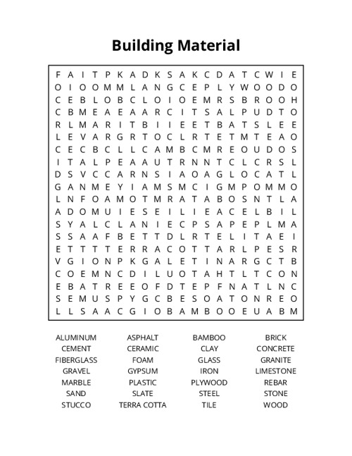 Building Material Word Search Puzzle