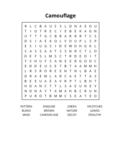 Camouflage Word Search Puzzle