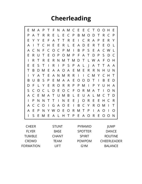 Cheerleading Word Search Puzzle