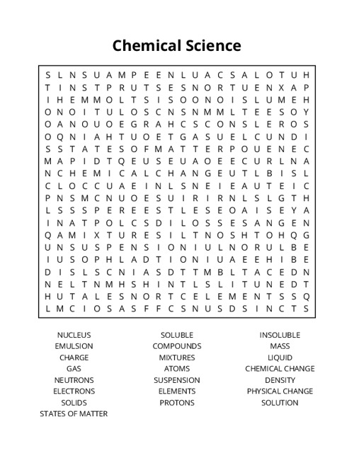 Chemical Science Word Search Puzzle