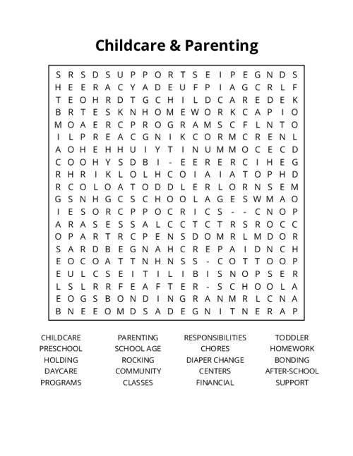 Childcare & Parenting Word Search Puzzle