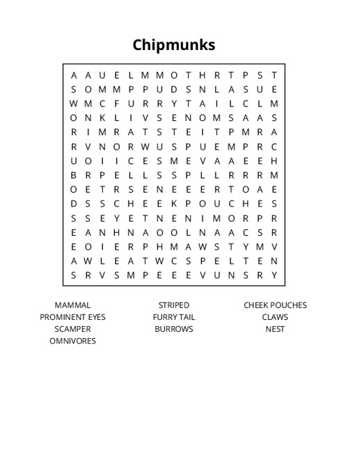 Chipmunks Word Search Puzzle