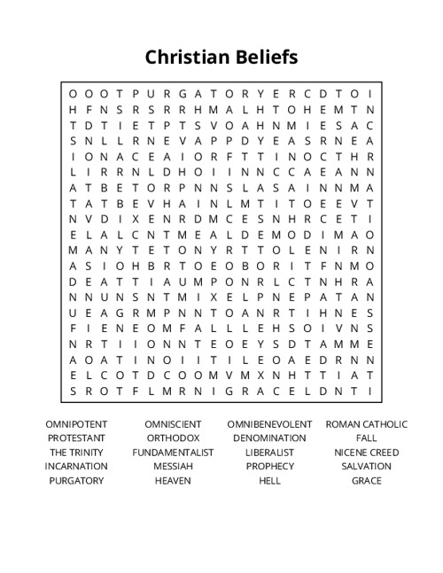 Christian Beliefs Word Search Puzzle