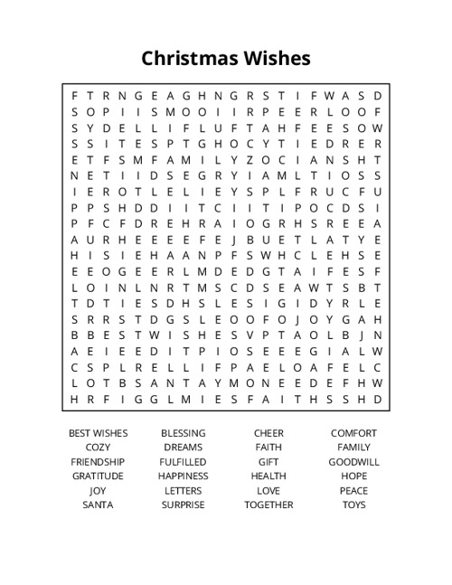 Christmas Wishes Word Search Puzzle