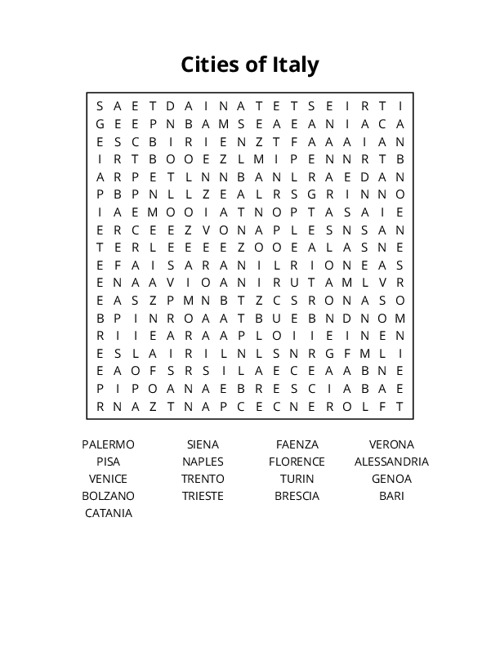 Cities of Italy Word Search Puzzle