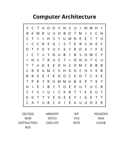 Computer Architecture Word Search Puzzle