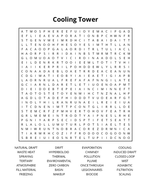 Cooling Tower Word Search Puzzle