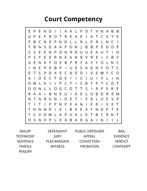 Court Competency Word Search Puzzle