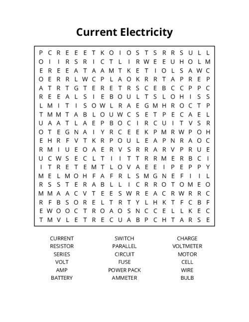 Current Electricity Word Search Puzzle