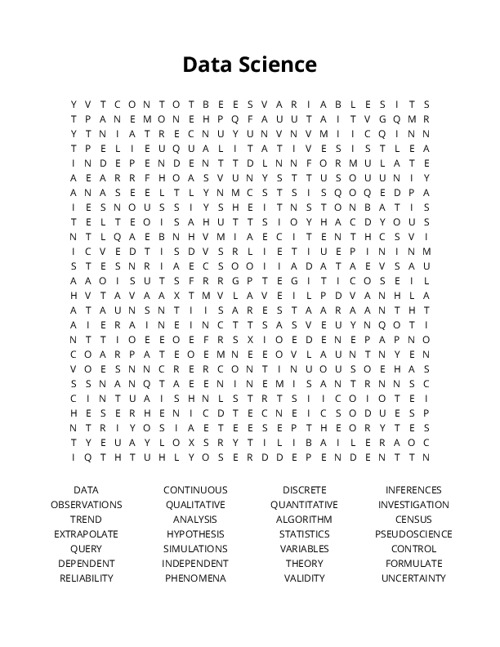 Data Science Word Search Puzzle