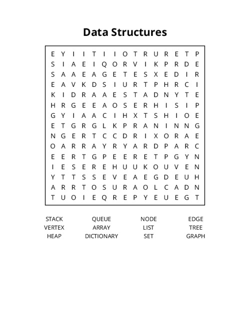 Data Structures Word Search Puzzle
