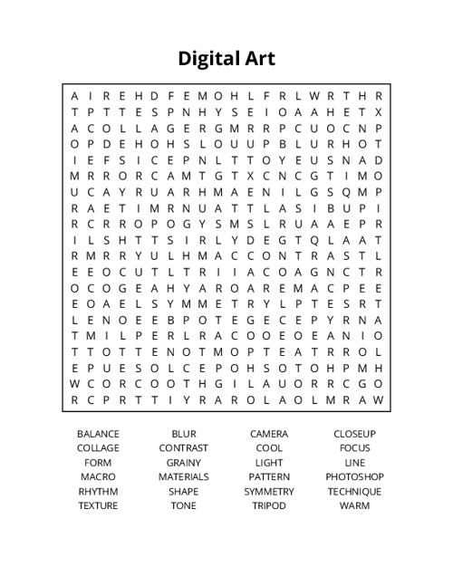 Digital Art Word Search Puzzle