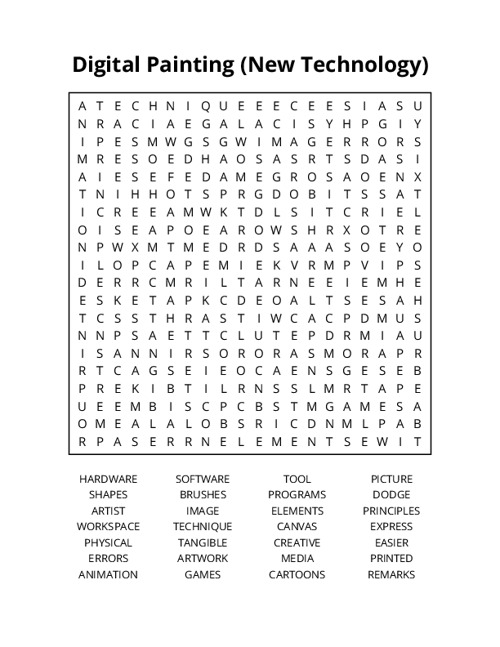 Digital Painting (New Technology) Word Search Puzzle
