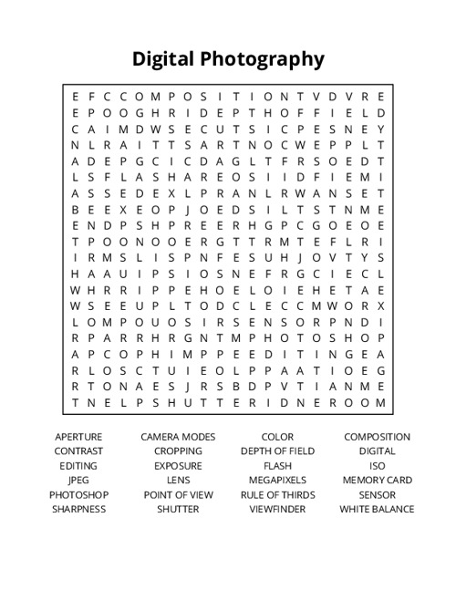 Digital Photography Word Search Puzzle