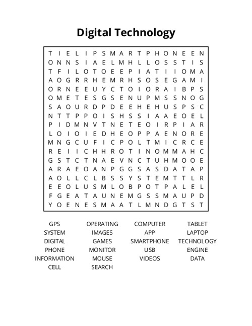 Digital Technology Word Search Puzzle