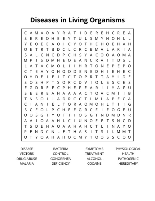 Diseases in Living Organisms Word Search Puzzle