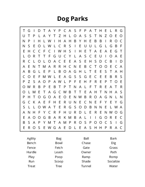 Dog Parks Word Search Puzzle