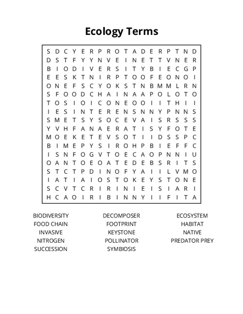 Ecology Terms Word Search Puzzle