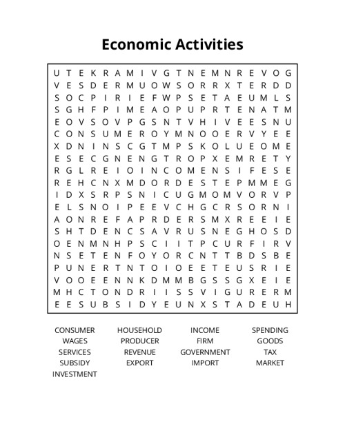 Economic Activities Word Search Puzzle