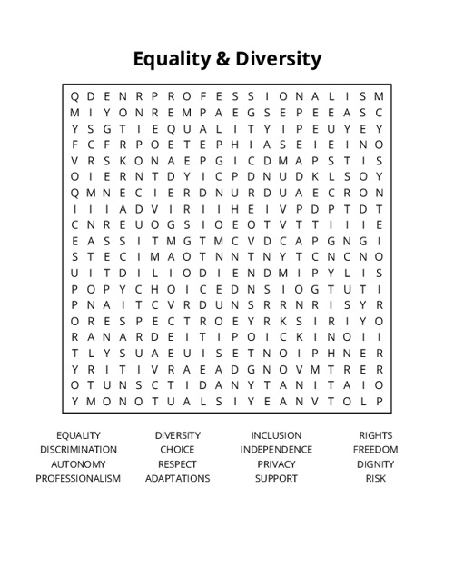 Equality & Diversity Word Search Puzzle